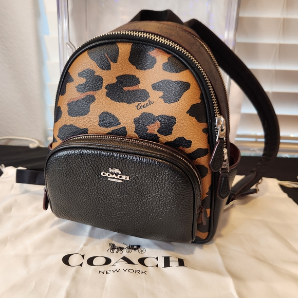 Coach Black and Tan Leopard Print Mini Backpack